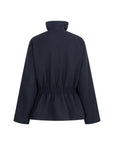 CLEND Standing collar waisted jacket night blue