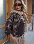 CIDORE Woolen check bomber jacket brown check