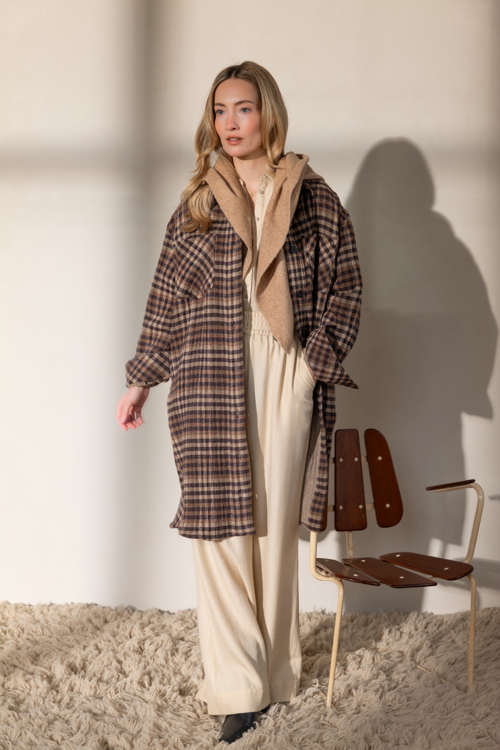 VELIEN Hooded scarf beige melange